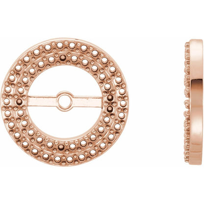 10k Rose Gold 0.9mm Round Shape 55-Stone Earring Mounting Jacket (Only One Piece Sold, Not the Pair, Mounting Only, Not All Stones Included)